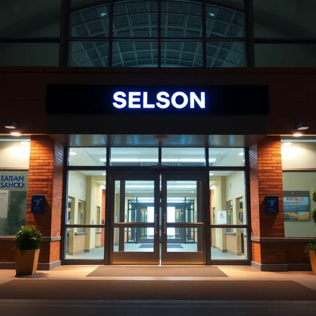 Entrance of an elementary school showcasing new safety measures