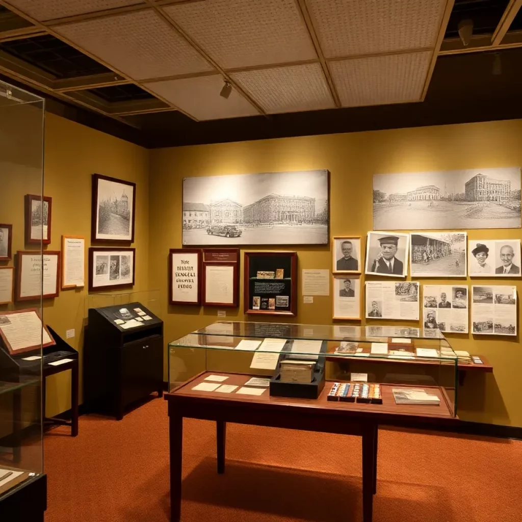 Inside view of the Rosenwald Schools exhibit at Burritt Museum featuring historical artifacts.